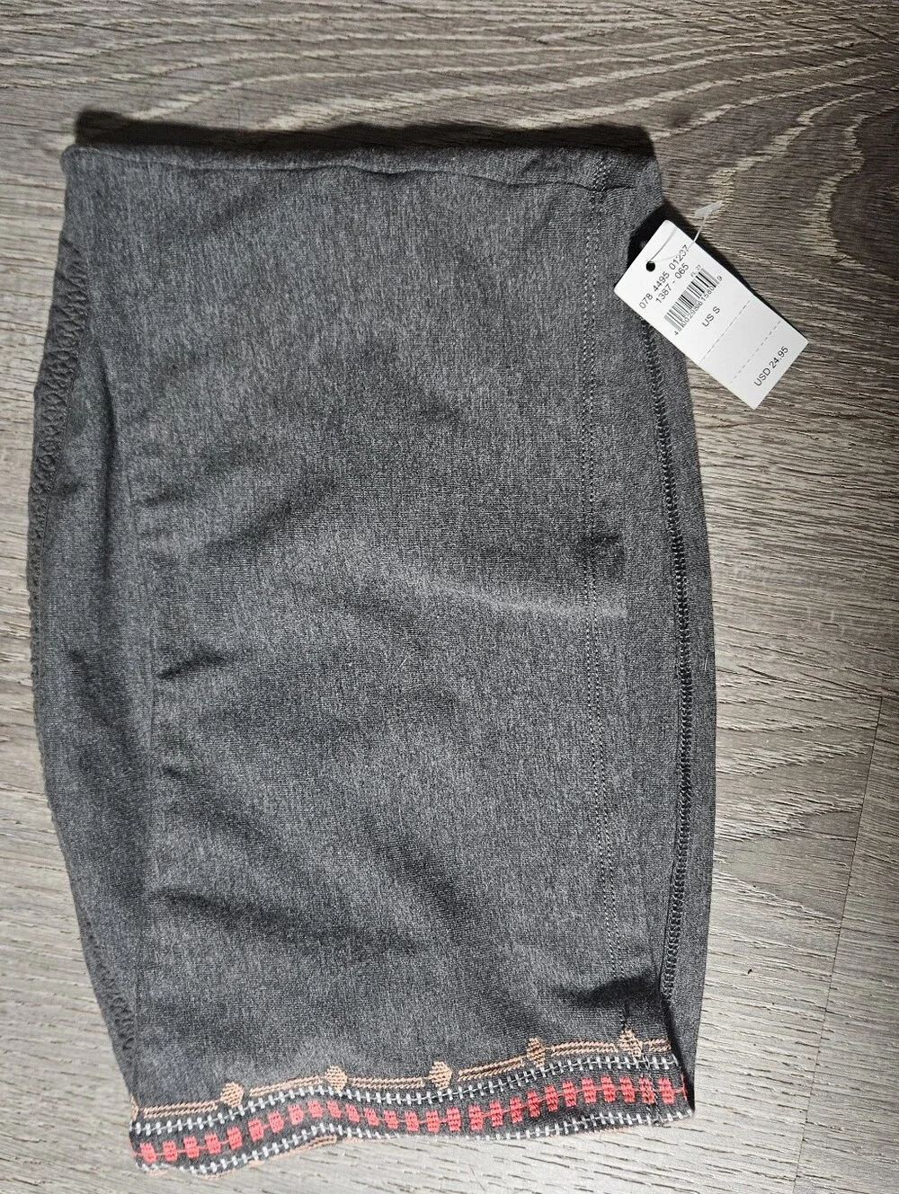 NWT Aerie Grey Strapless Tube Top Geo Embroidered Hem Boho Y2K Small